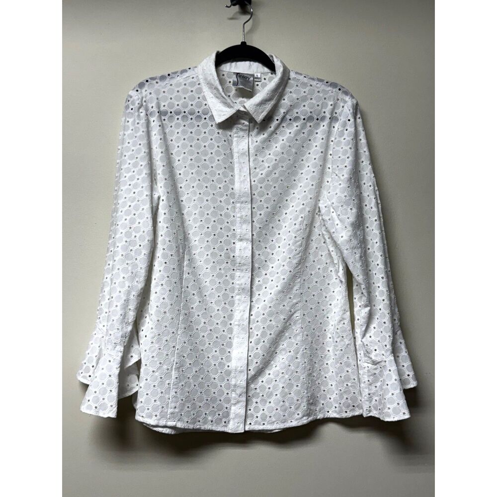 Finley White Eyelet Button-Down Shirt
